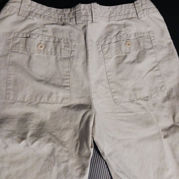 Gap Khaki Linen/Cotton Blend Wide-Leg Cropped Pants w/ Drawstring & Pockets, 10 - Picture 6 of 10